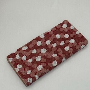 Vintage Beaded Clutch Purse Saks Fifth Avenue Pink White Floral Pattern